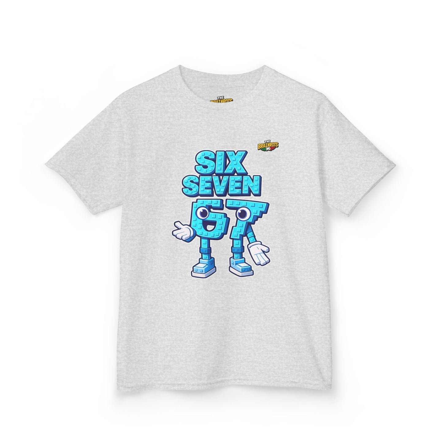 T-Shirt Bambini Collezione The Brainrots 67 Six Seven #2 - Kids Tee — Playful Blue Cartoon '97' Character Graphic