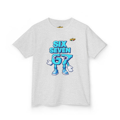 T-Shirt Bambini Collezione The Brainrots 67 Six Seven #2 - Kids Tee — Playful Blue Cartoon '97' Character Graphic