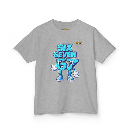 T-Shirt Bambini Collezione The Brainrots 67 Six Seven #2 - Kids Tee — Playful Blue Cartoon '97' Character Graphic