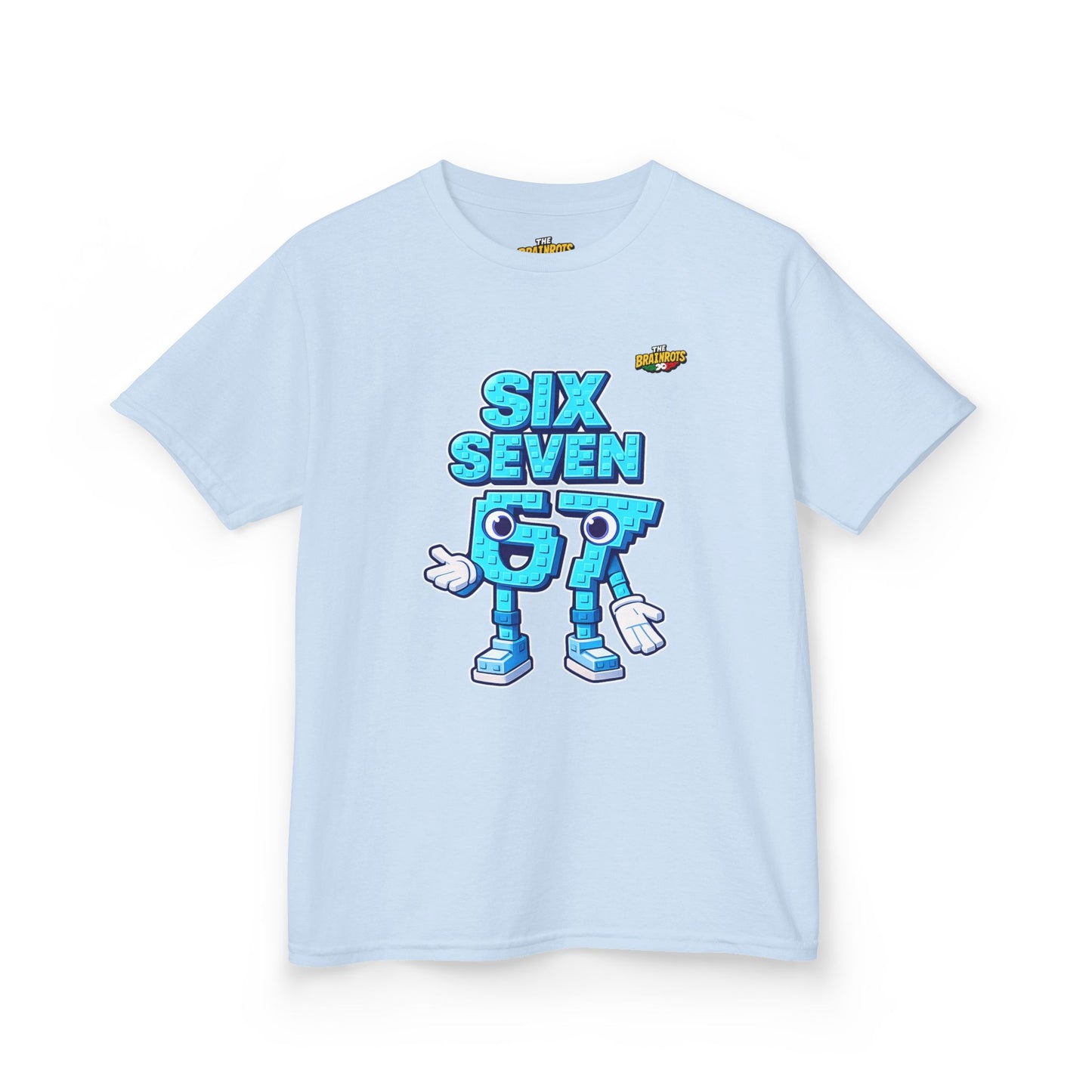 T-Shirt Bambini Collezione The Brainrots 67 Six Seven #2 - Kids Tee — Playful Blue Cartoon '97' Character Graphic