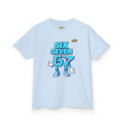 T-Shirt Bambini Collezione The Brainrots 67 Six Seven #2 - Kids Tee — Playful Blue Cartoon '97' Character Graphic
