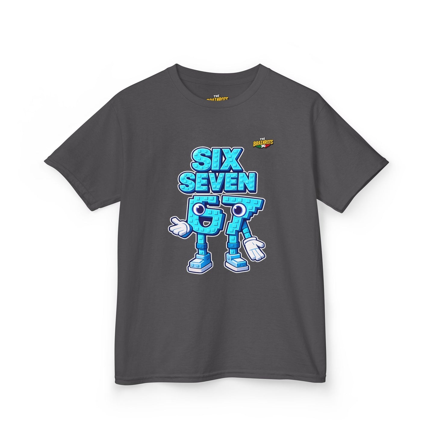 T-Shirt Bambini Collezione The Brainrots 67 Six Seven #2 - Kids Tee — Playful Blue Cartoon '97' Character Graphic