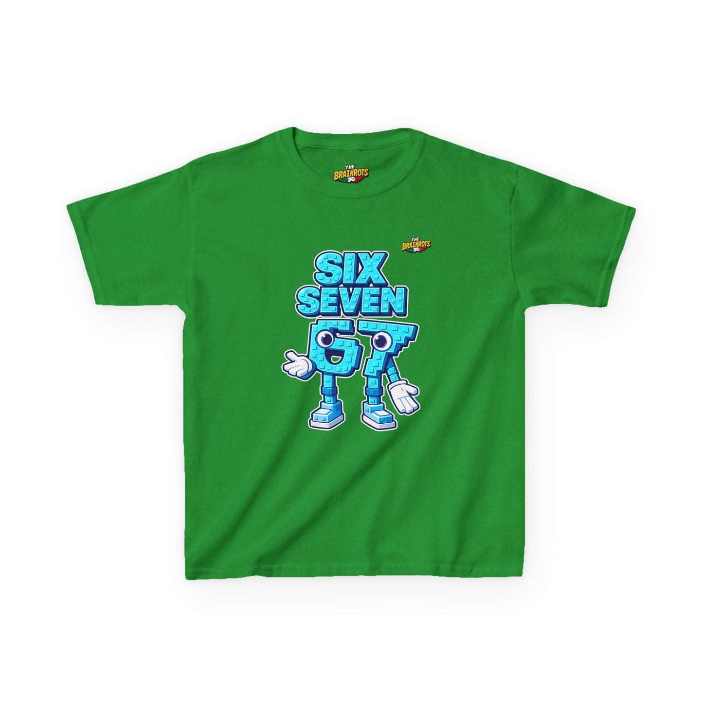 T-Shirt Bambini Collezione The Brainrots 67 Six Seven #2 - Kids Tee — Playful Blue Cartoon '97' Character Graphic