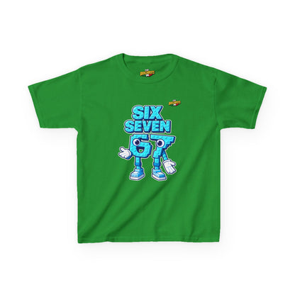 T-Shirt Bambini Collezione The Brainrots 67 Six Seven #2 - Kids Tee — Playful Blue Cartoon '97' Character Graphic