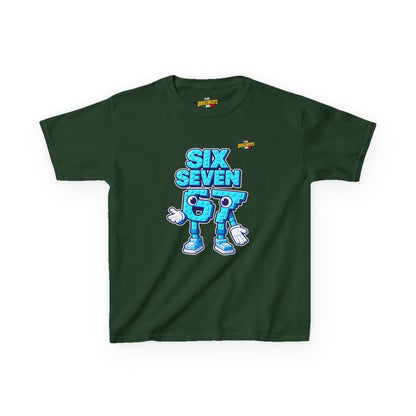 T-Shirt Bambini Collezione The Brainrots 67 Six Seven #2 - Kids Tee — Playful Blue Cartoon '97' Character Graphic
