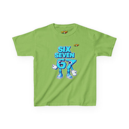 T-Shirt Bambini Collezione The Brainrots 67 Six Seven #2 - Kids Tee — Playful Blue Cartoon '97' Character Graphic