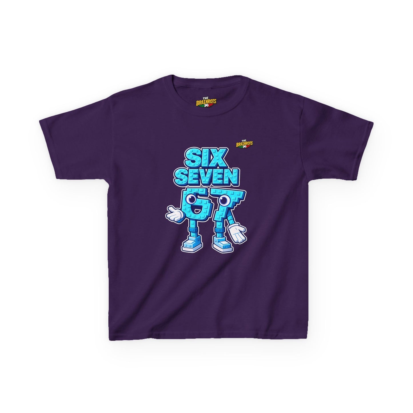 T-Shirt Bambini Collezione The Brainrots 67 Six Seven #2 - Kids Tee — Playful Blue Cartoon '97' Character Graphic