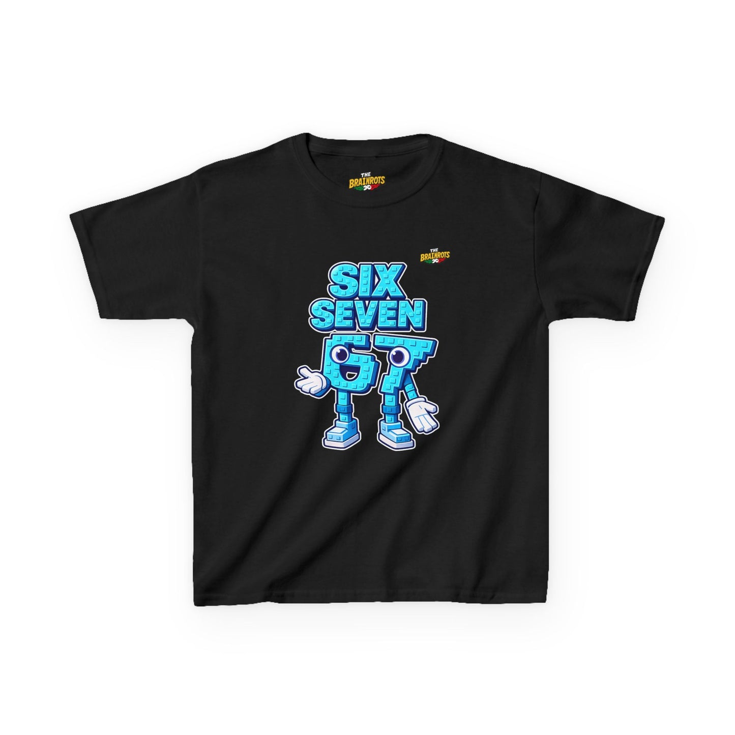 T-Shirt Bambini Collezione The Brainrots 67 Six Seven #2 - Kids Tee — Playful Blue Cartoon '97' Character Graphic