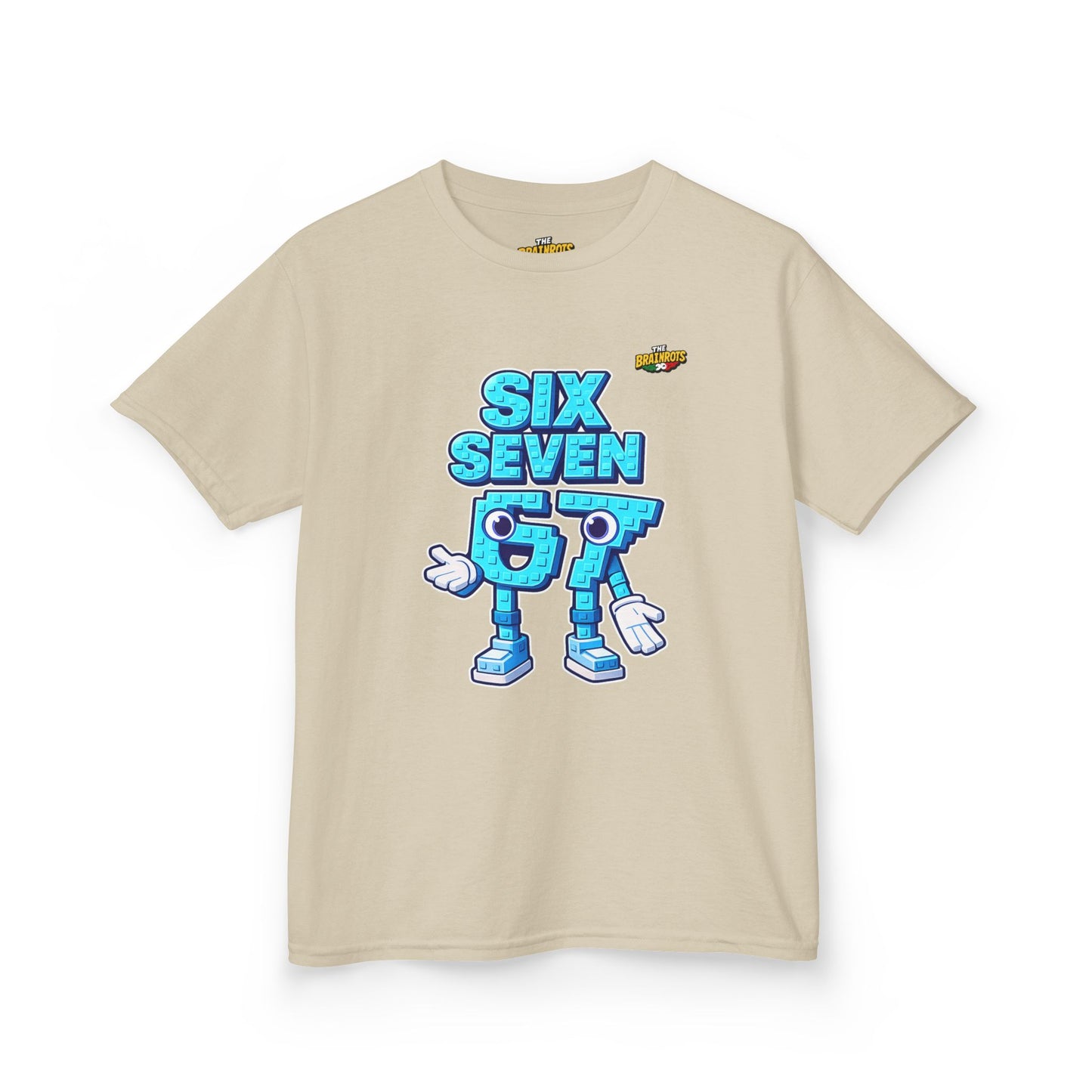 T-Shirt Bambini Collezione The Brainrots 67 Six Seven #2 - Kids Tee — Playful Blue Cartoon '97' Character Graphic