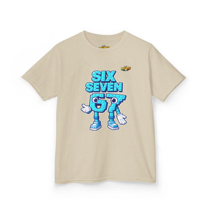 T-Shirt Bambini Collezione The Brainrots 67 Six Seven #2 - Kids Tee — Playful Blue Cartoon '97' Character Graphic