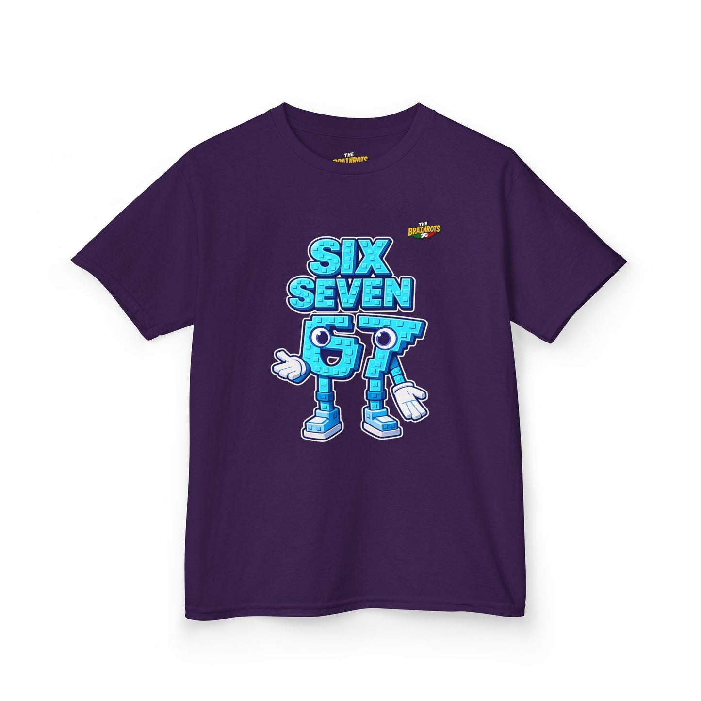T-Shirt Bambini Collezione The Brainrots 67 Six Seven #2 - Kids Tee — Playful Blue Cartoon '97' Character Graphic