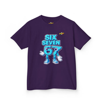 T-Shirt Bambini Collezione The Brainrots 67 Six Seven #2 - Kids Tee — Playful Blue Cartoon '97' Character Graphic