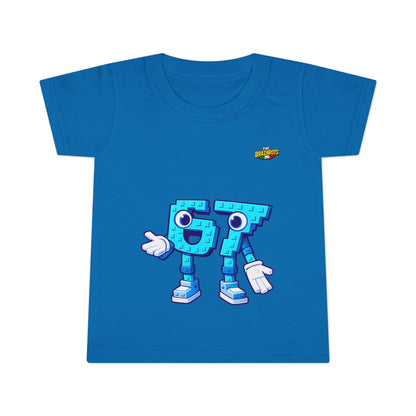 T-Shirt Prima Infanzia - Collezione The Brainrot 67 Six Seven #1 - Cute Blue Block Letter Character (G) Kids Tee