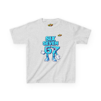 T-Shirt Bambini Collezione The Brainrots 67 Six Seven #2 - Kids Tee — Playful Blue Cartoon '97' Character Graphic