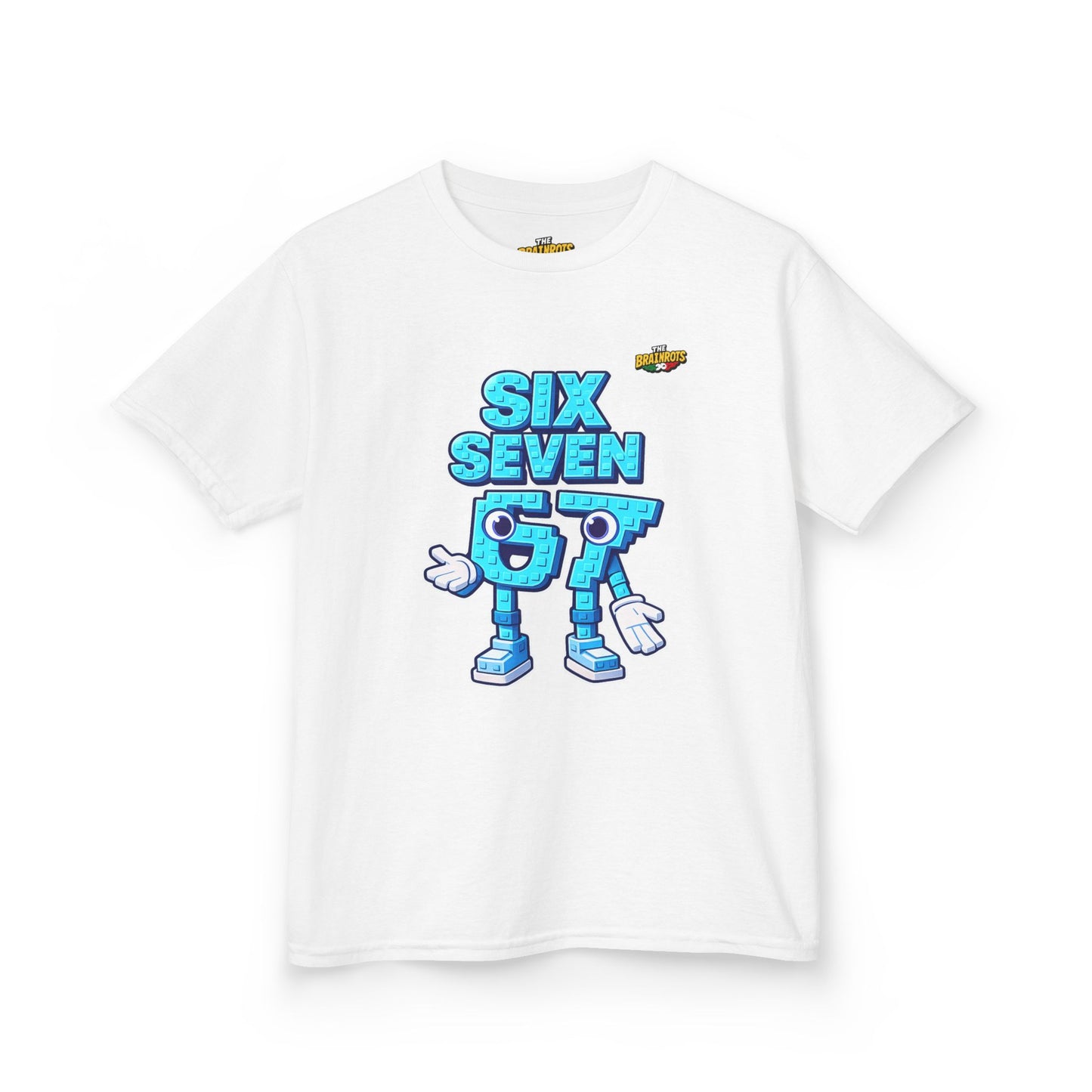 T-Shirt Bambini Collezione The Brainrots 67 Six Seven #2 - Kids Tee — Playful Blue Cartoon '97' Character Graphic