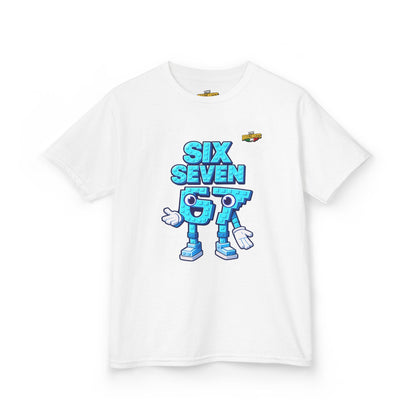 T-Shirt Bambini Collezione The Brainrots 67 Six Seven #2 - Kids Tee — Playful Blue Cartoon '97' Character Graphic