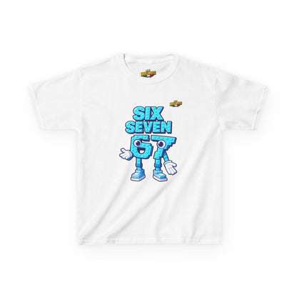 T-Shirt Bambini Collezione The Brainrots 67 Six Seven #2 - Kids Tee — Playful Blue Cartoon '97' Character Graphic