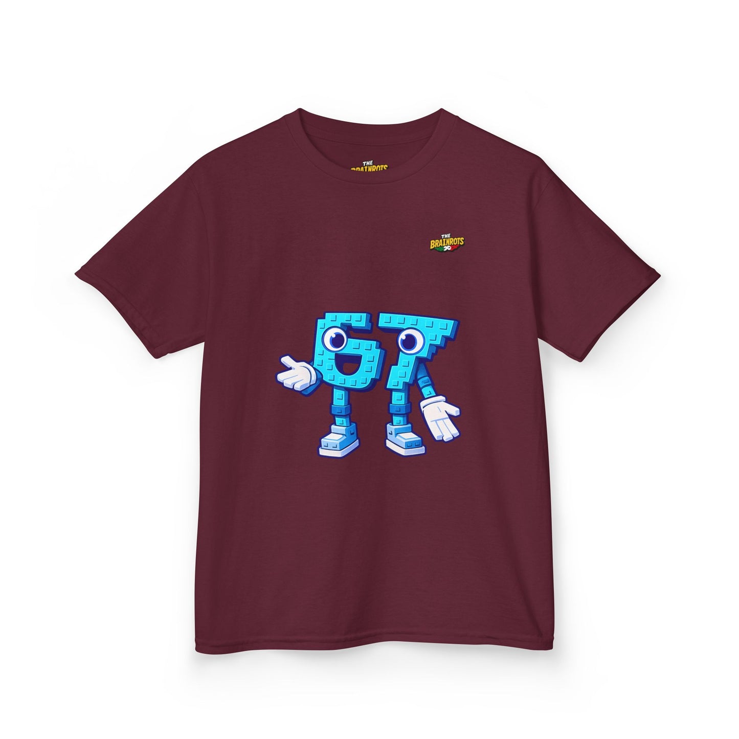 T-Shirt Bambini Collezione The Brainrots 67 Six Seven #1 - Kids Tee - Playful Blue Cartoon '97' Character Graphic