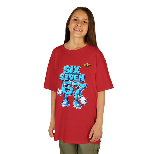 T-Shirt Bambini Collezione The Brainrots 67 Six Seven #2 - Kids Tee — Playful Blue Cartoon '97' Character Graphic