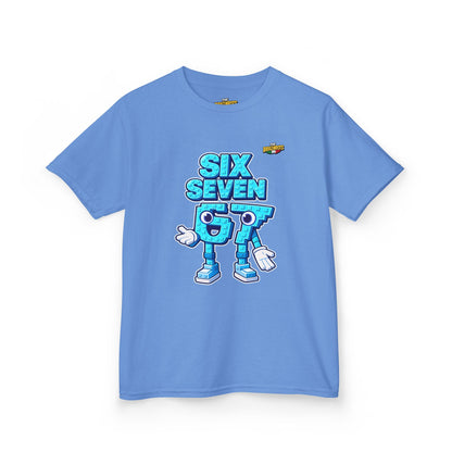 T-Shirt Bambini Collezione The Brainrots 67 Six Seven #2 - Kids Tee — Playful Blue Cartoon '97' Character Graphic