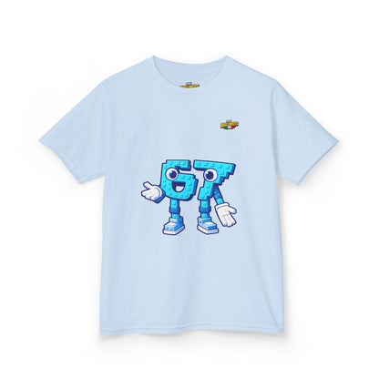 T-Shirt Bambini Collezione The Brainrots 67 Six Seven #1 - Kids Tee - Playful Blue Cartoon '97' Character Graphic