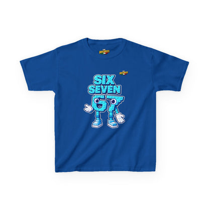 T-Shirt Bambini Collezione The Brainrots 67 Six Seven #2 - Kids Tee — Playful Blue Cartoon '97' Character Graphic