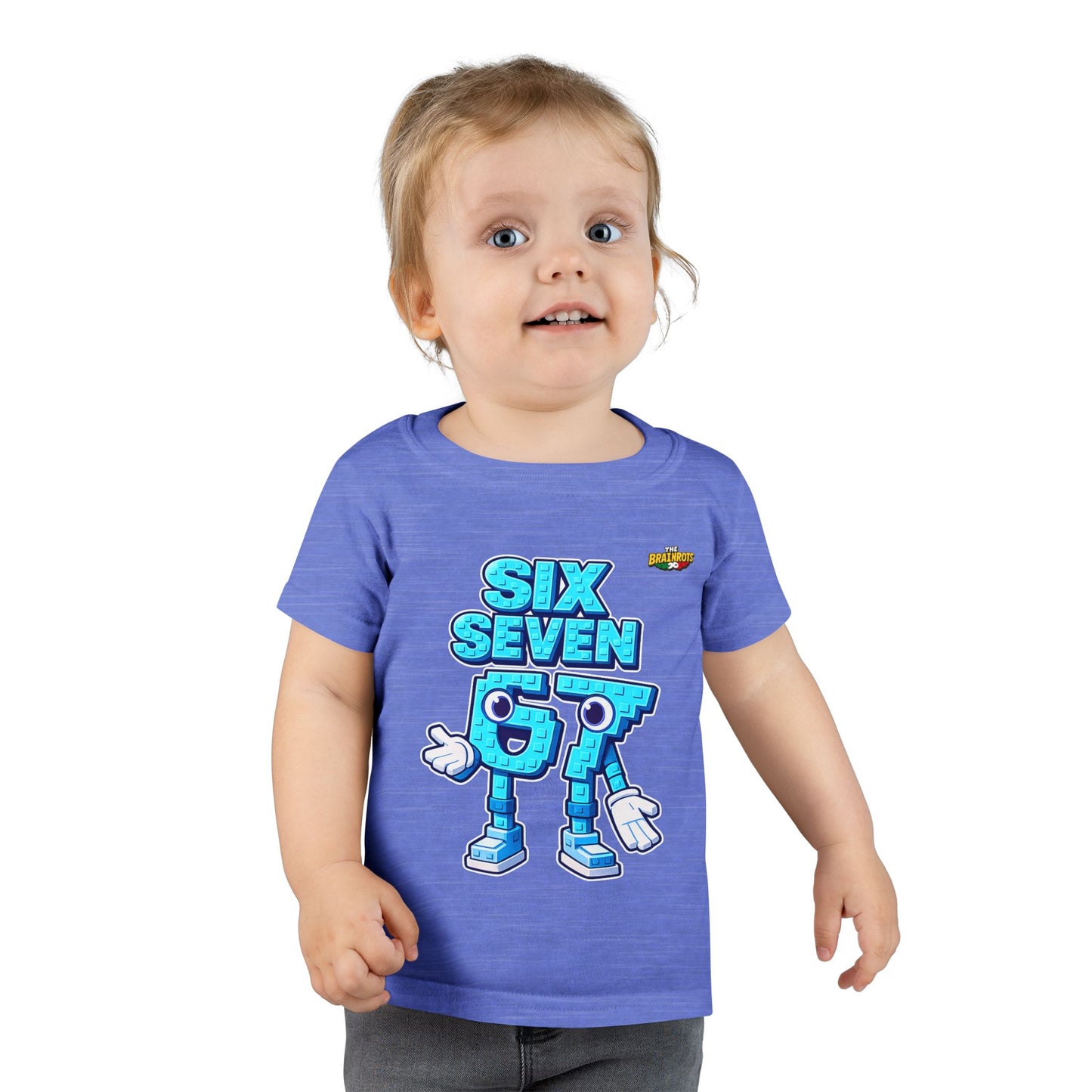 Copy of T-Shirt Prima Infanzia - Collezione The Brainrot 67 Six Seven #2 — Cute Blue Block Letter Character (G) Kids Tee