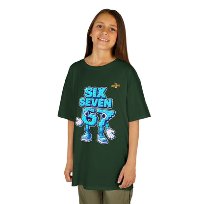 T-Shirt Bambini Collezione The Brainrots 67 Six Seven #2 - Kids Tee — Playful Blue Cartoon '97' Character Graphic