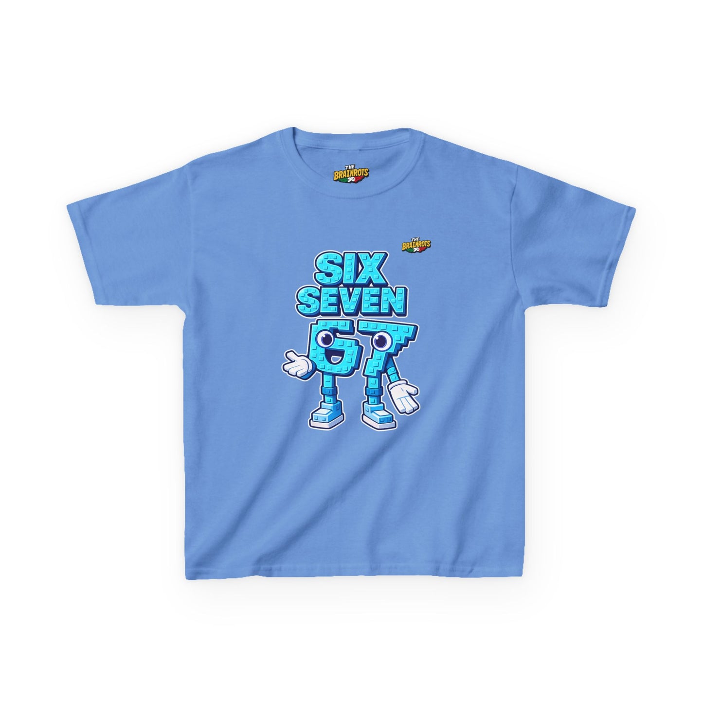 T-Shirt Bambini Collezione The Brainrots 67 Six Seven #2 - Kids Tee — Playful Blue Cartoon '97' Character Graphic