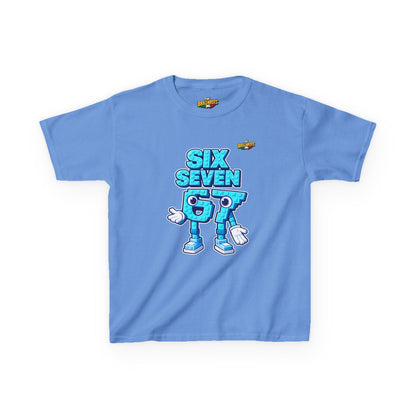 T-Shirt Bambini Collezione The Brainrots 67 Six Seven #2 - Kids Tee — Playful Blue Cartoon '97' Character Graphic