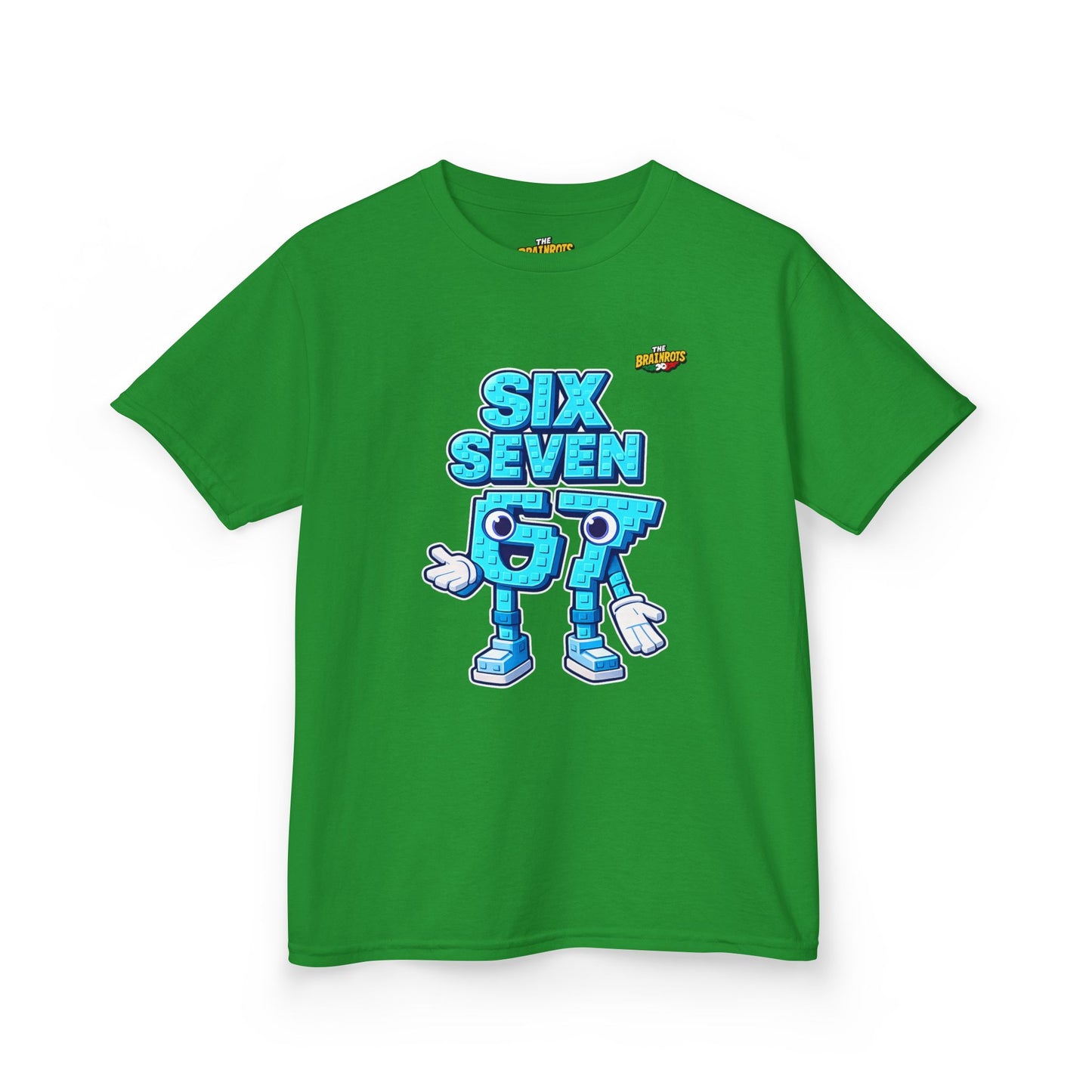 T-Shirt Bambini Collezione The Brainrots 67 Six Seven #2 - Kids Tee — Playful Blue Cartoon '97' Character Graphic