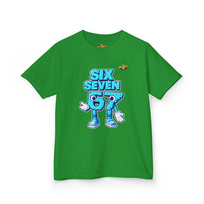 T-Shirt Bambini Collezione The Brainrots 67 Six Seven #2 - Kids Tee — Playful Blue Cartoon '97' Character Graphic