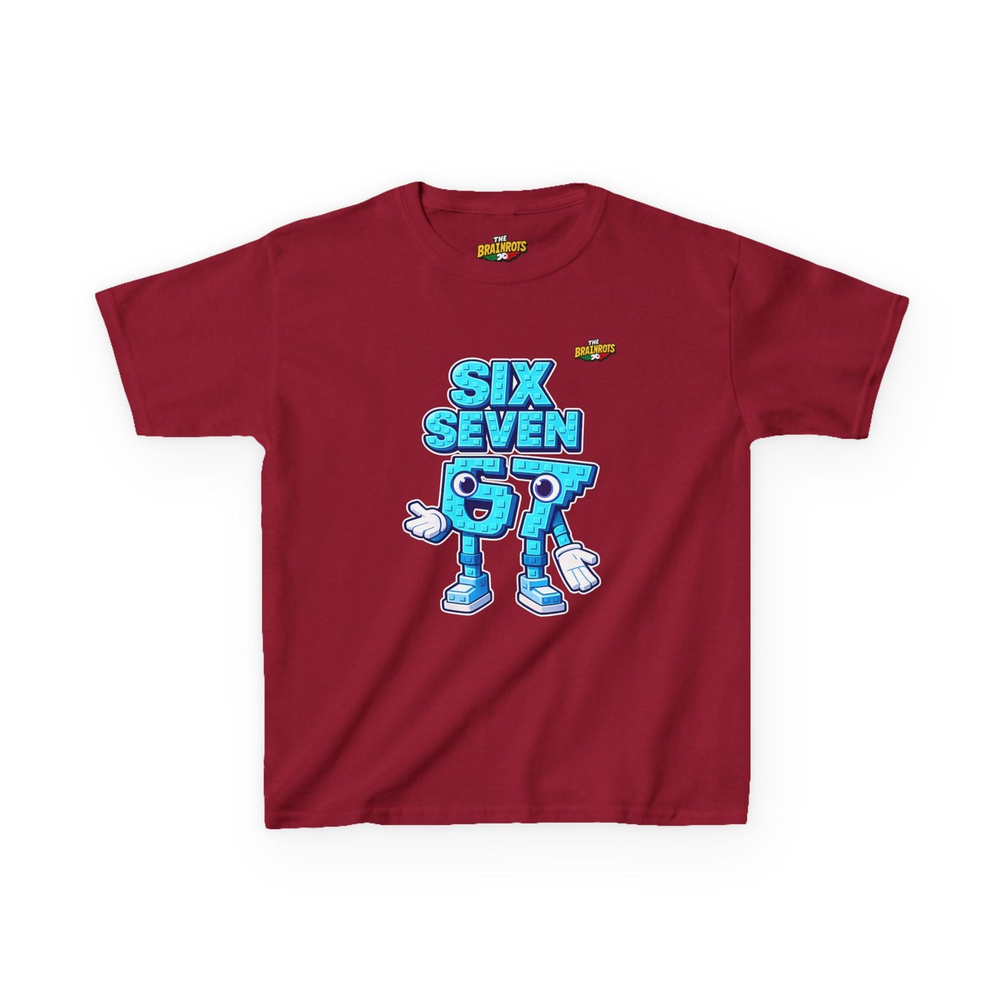 T-Shirt Bambini Collezione The Brainrots 67 Six Seven #2 - Kids Tee — Playful Blue Cartoon '97' Character Graphic