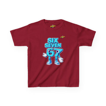 T-Shirt Bambini Collezione The Brainrots 67 Six Seven #2 - Kids Tee — Playful Blue Cartoon '97' Character Graphic