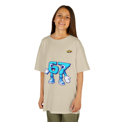 T-Shirt Bambini Collezione The Brainrots 67 Six Seven #1 - Kids Tee - Playful Blue Cartoon '97' Character Graphic