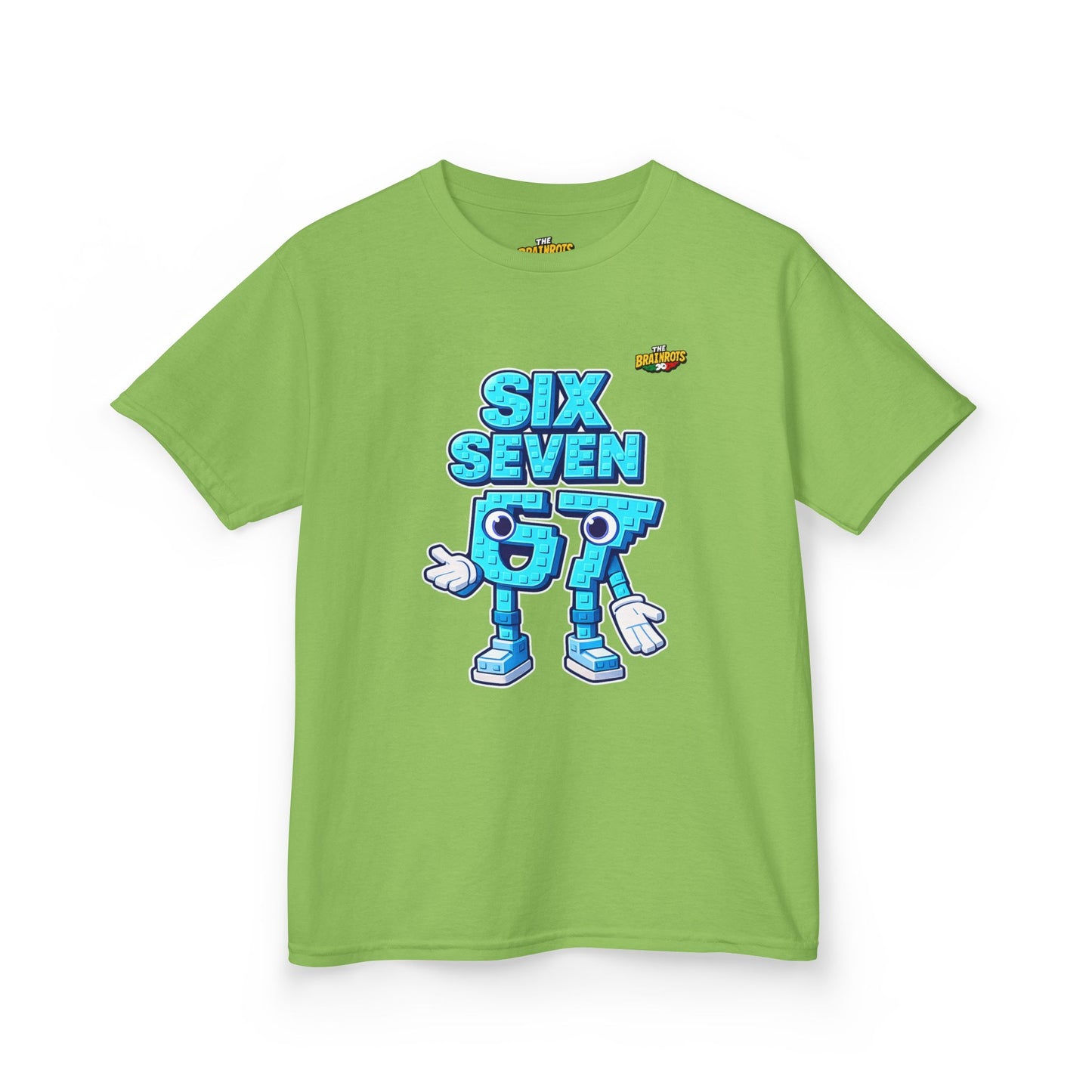 T-Shirt Bambini Collezione The Brainrots 67 Six Seven #2 - Kids Tee — Playful Blue Cartoon '97' Character Graphic