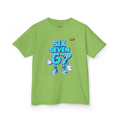 T-Shirt Bambini Collezione The Brainrots 67 Six Seven #2 - Kids Tee — Playful Blue Cartoon '97' Character Graphic