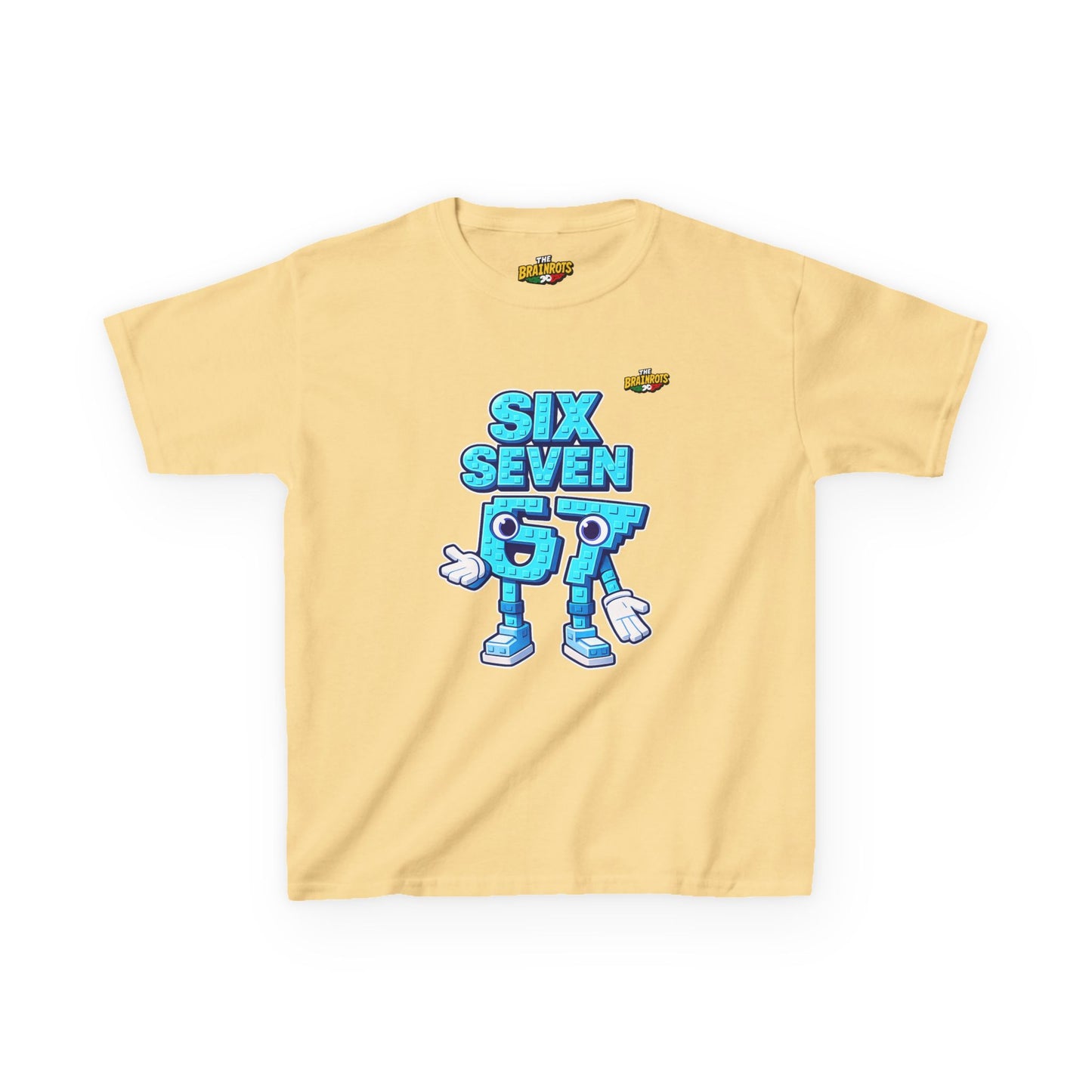 T-Shirt Bambini Collezione The Brainrots 67 Six Seven #2 - Kids Tee — Playful Blue Cartoon '97' Character Graphic