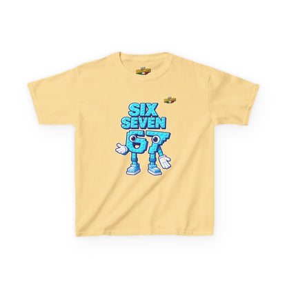 T-Shirt Bambini Collezione The Brainrots 67 Six Seven #2 - Kids Tee — Playful Blue Cartoon '97' Character Graphic