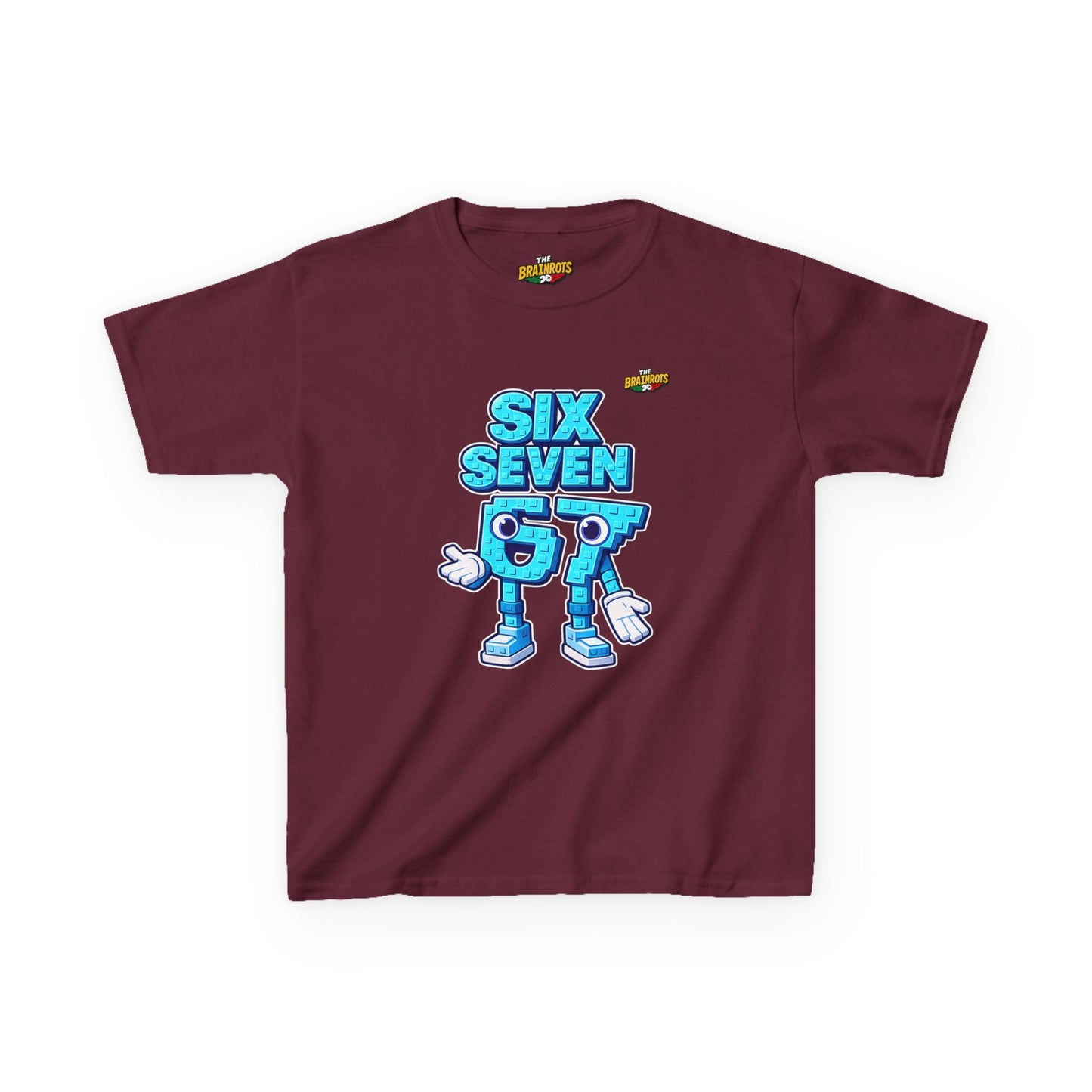 T-Shirt Bambini Collezione The Brainrots 67 Six Seven #2 - Kids Tee — Playful Blue Cartoon '97' Character Graphic