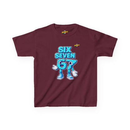 T-Shirt Bambini Collezione The Brainrots 67 Six Seven #2 - Kids Tee — Playful Blue Cartoon '97' Character Graphic