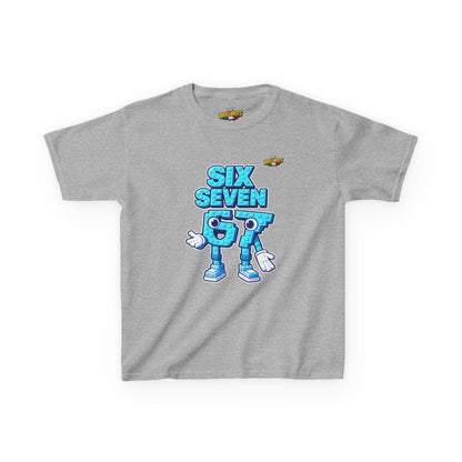 T-Shirt Bambini Collezione The Brainrots 67 Six Seven #2 - Kids Tee — Playful Blue Cartoon '97' Character Graphic