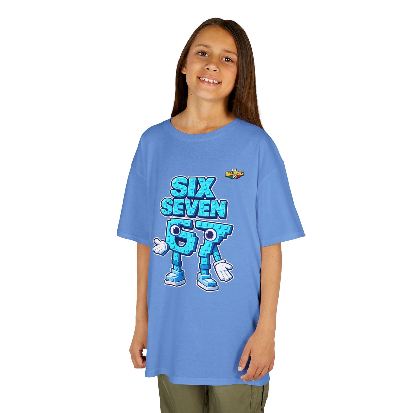 T-Shirt Bambini Collezione The Brainrots 67 Six Seven #2 - Kids Tee — Playful Blue Cartoon '97' Character Graphic